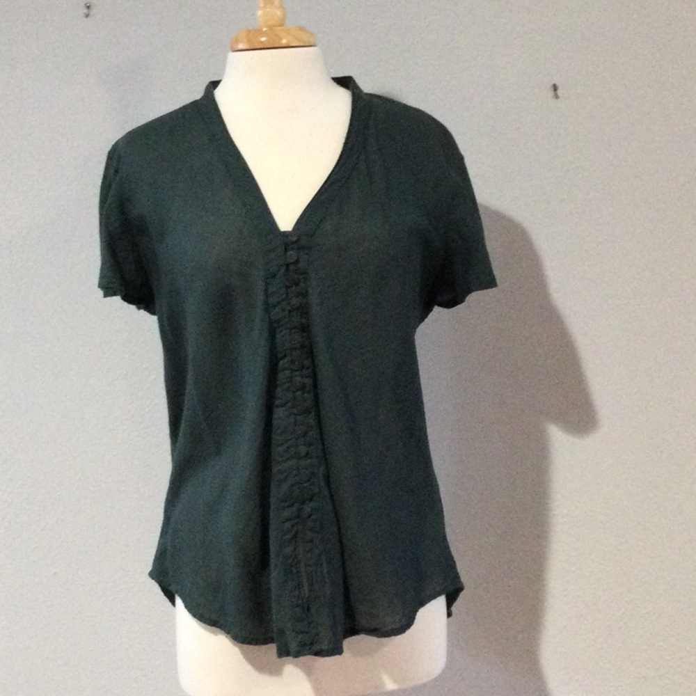 Unbranded Hunter Green 100% Cotton Button Front Semi Sheer Shirt Size Unknown